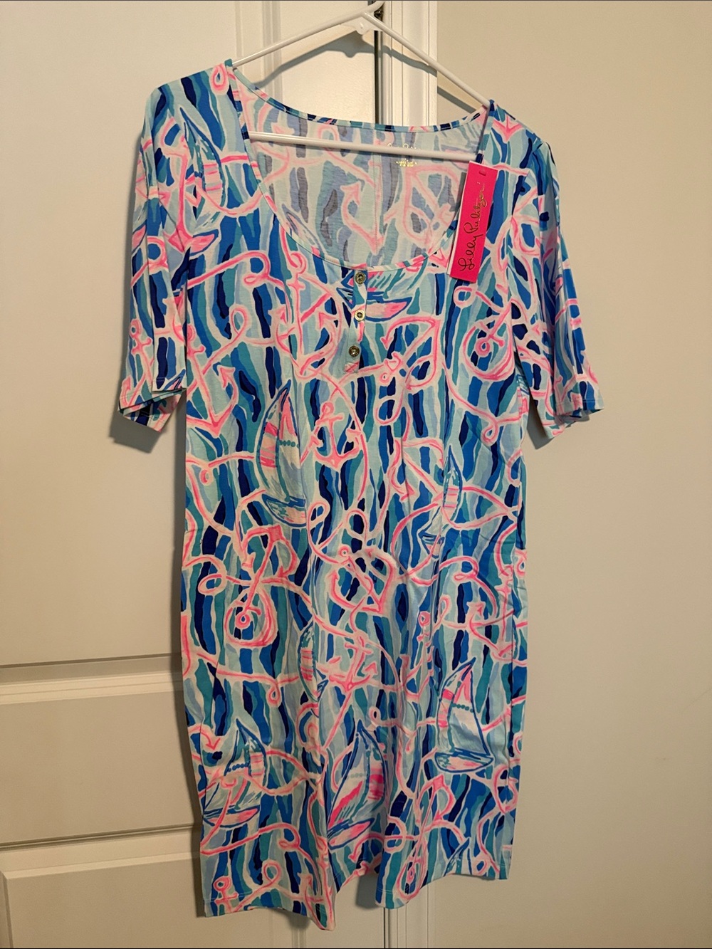 Lilly Pulitzer Blue, Aqua & Pink Abstract Knit Tunic